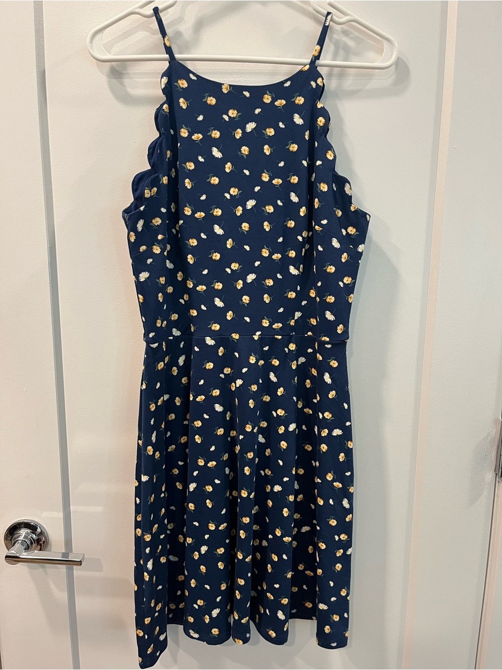 Navy Floral Spaghetti Strap Sundress with Scalloped Sides